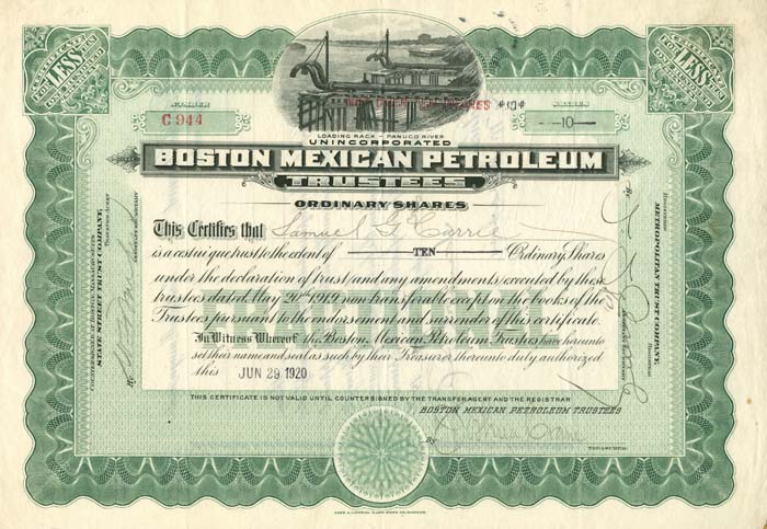 Boston Mexican Petroleum Trustees - Stock Certificate